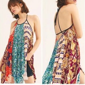 FREE PEOPLE Can’t Tie Me Down Tunic Patchwork Asymmetrical Dress Multicolored